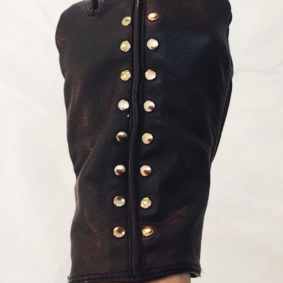 Michael Kors Gold Studded Black Leather Gloves- Medium - Picture 2 of 6